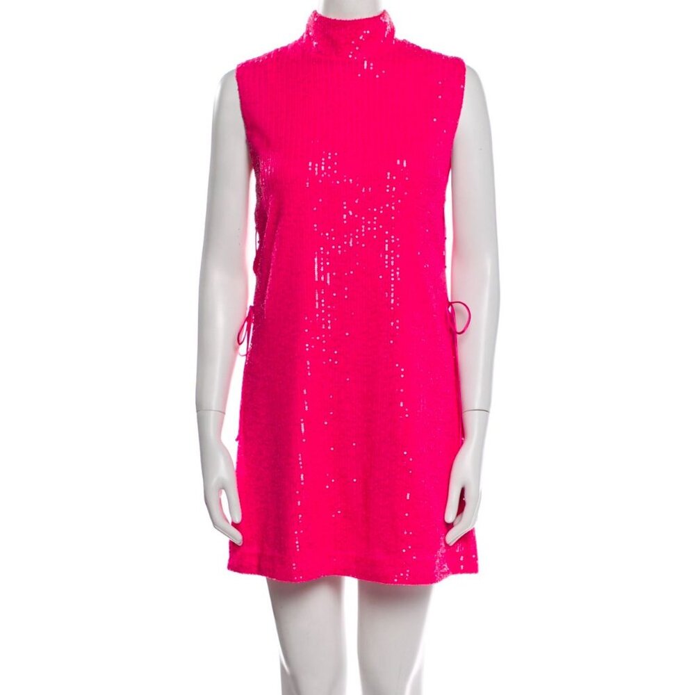 ROTATE BIRGER CHRISTENSEN SEQUIN MOCK NECK MINI BARBIE PINK DRESS XS